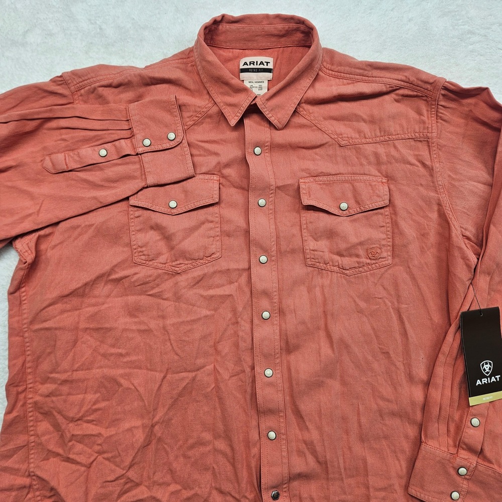 Ariat Jurlington Retro Snap Shirt Mens XXL Faded Brick Western Pearl Snap